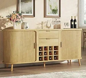 Ljustra Mid Century Sideboard Buffet Cabinet with Wine Storage and Drawers