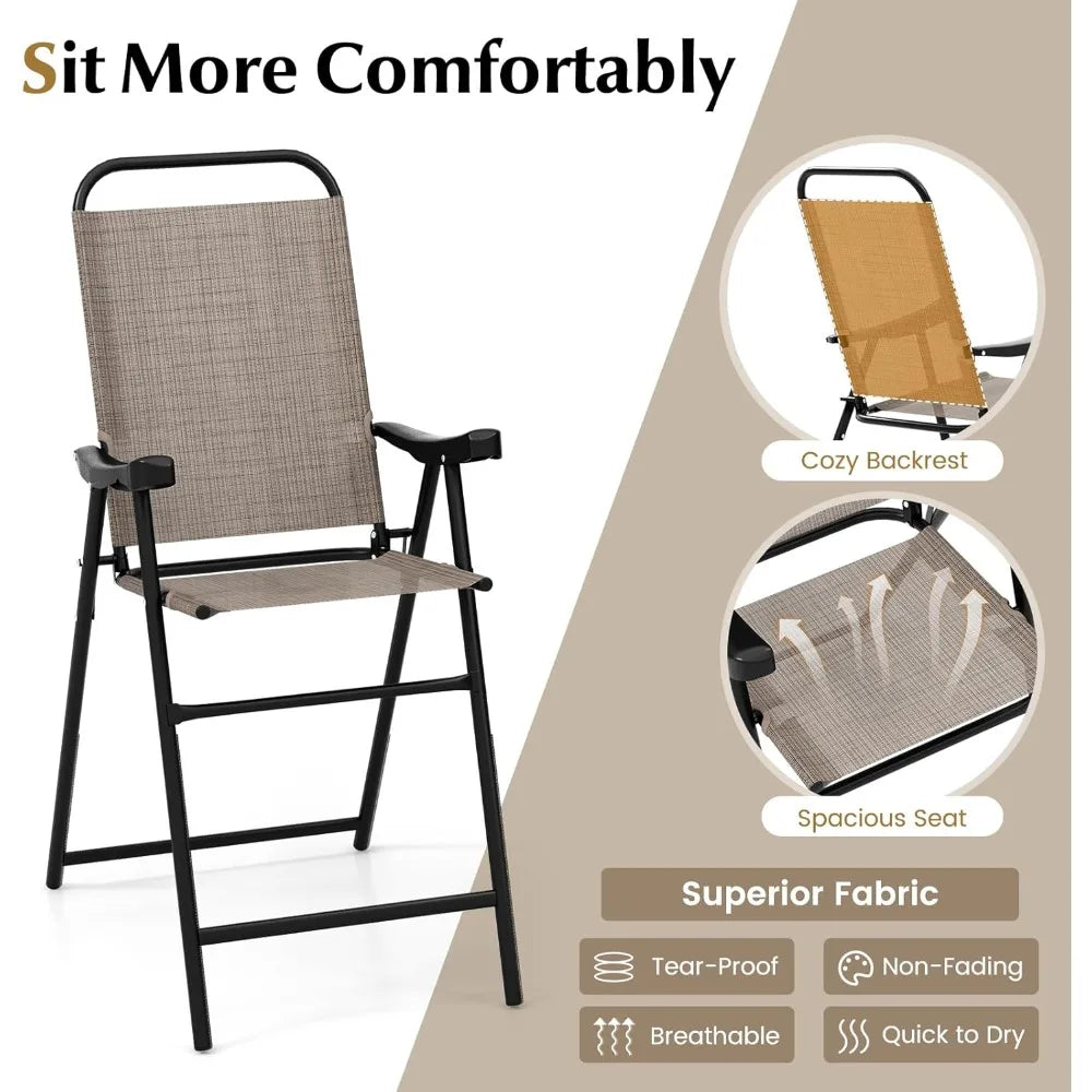 2 Pieces Folding Patio Bar Chairs Outdoor High Top Metal Frame