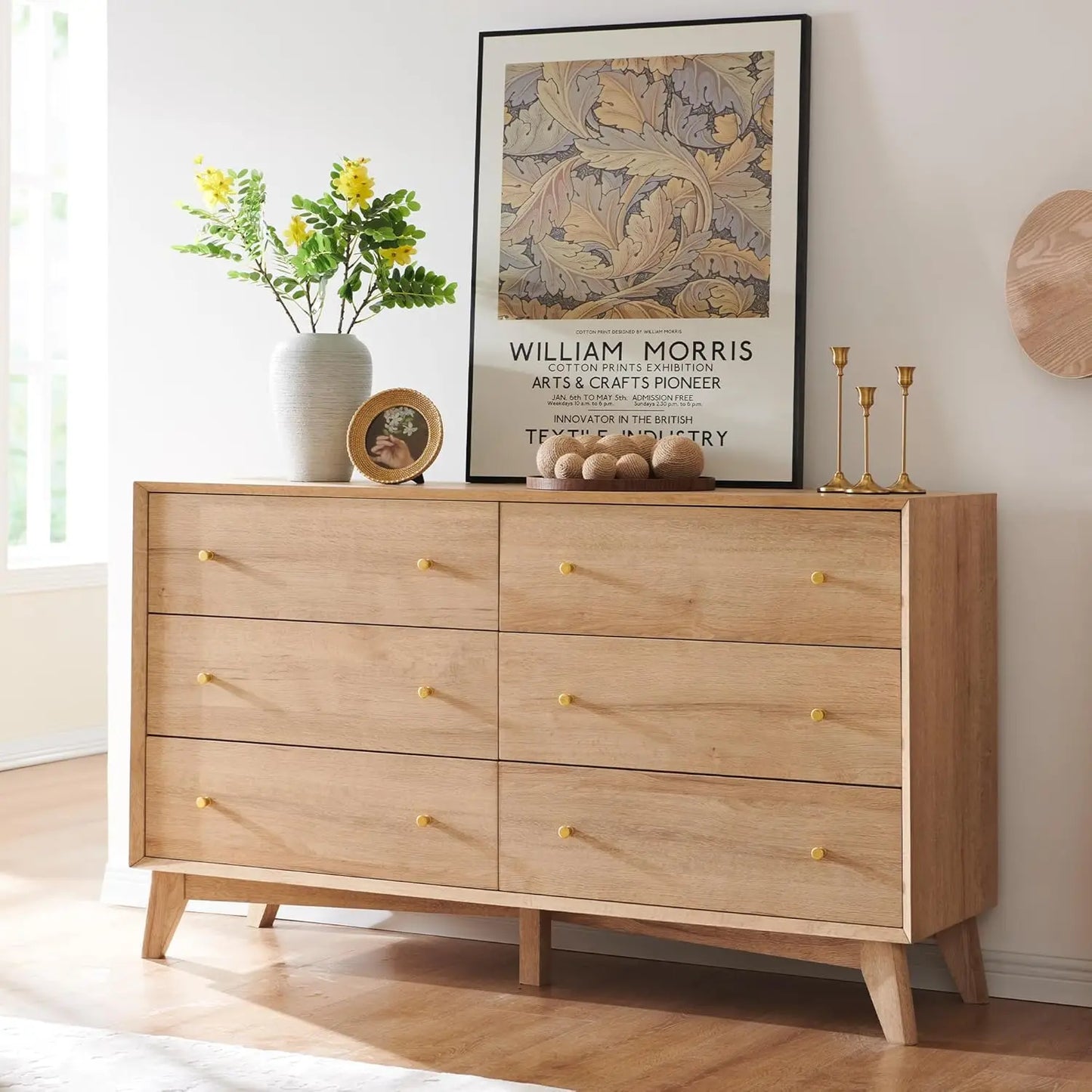 6 Drawer Dresser Mid Century Modern Chest of Drawers Wood Organizer