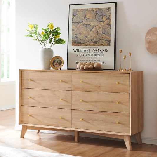 6 Drawer Dresser Mid Century Modern Chest of Drawers Wood Organizer