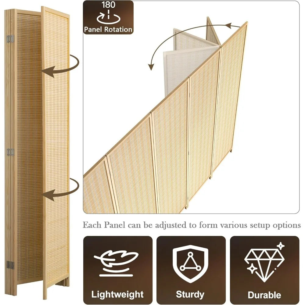 8 Panel Bamboo Room Divider Folding Privacy Screen Natural Wood