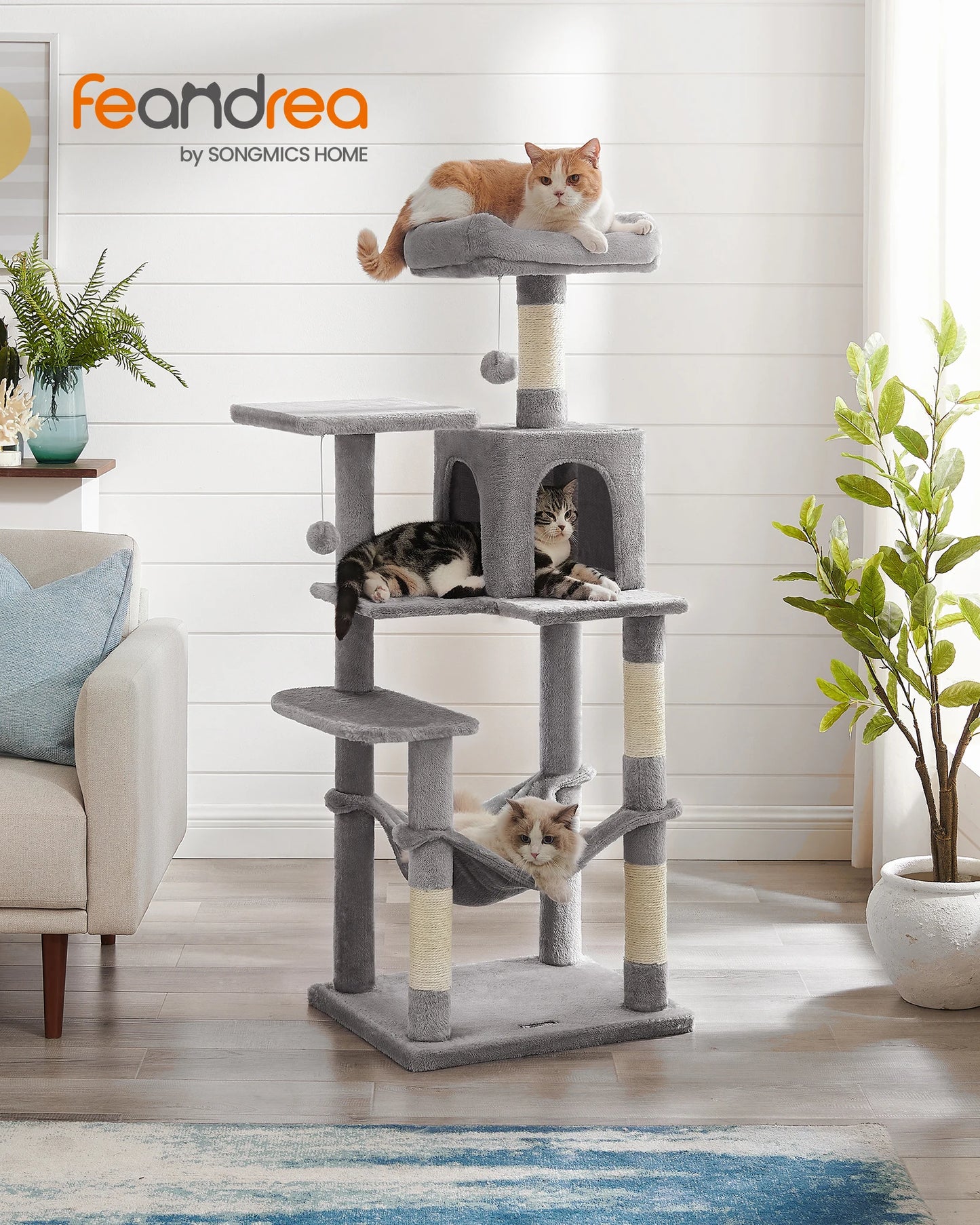 Ljustra 56 Inch Cat Tree Multi-Level Cat Condo with Scratching Posts