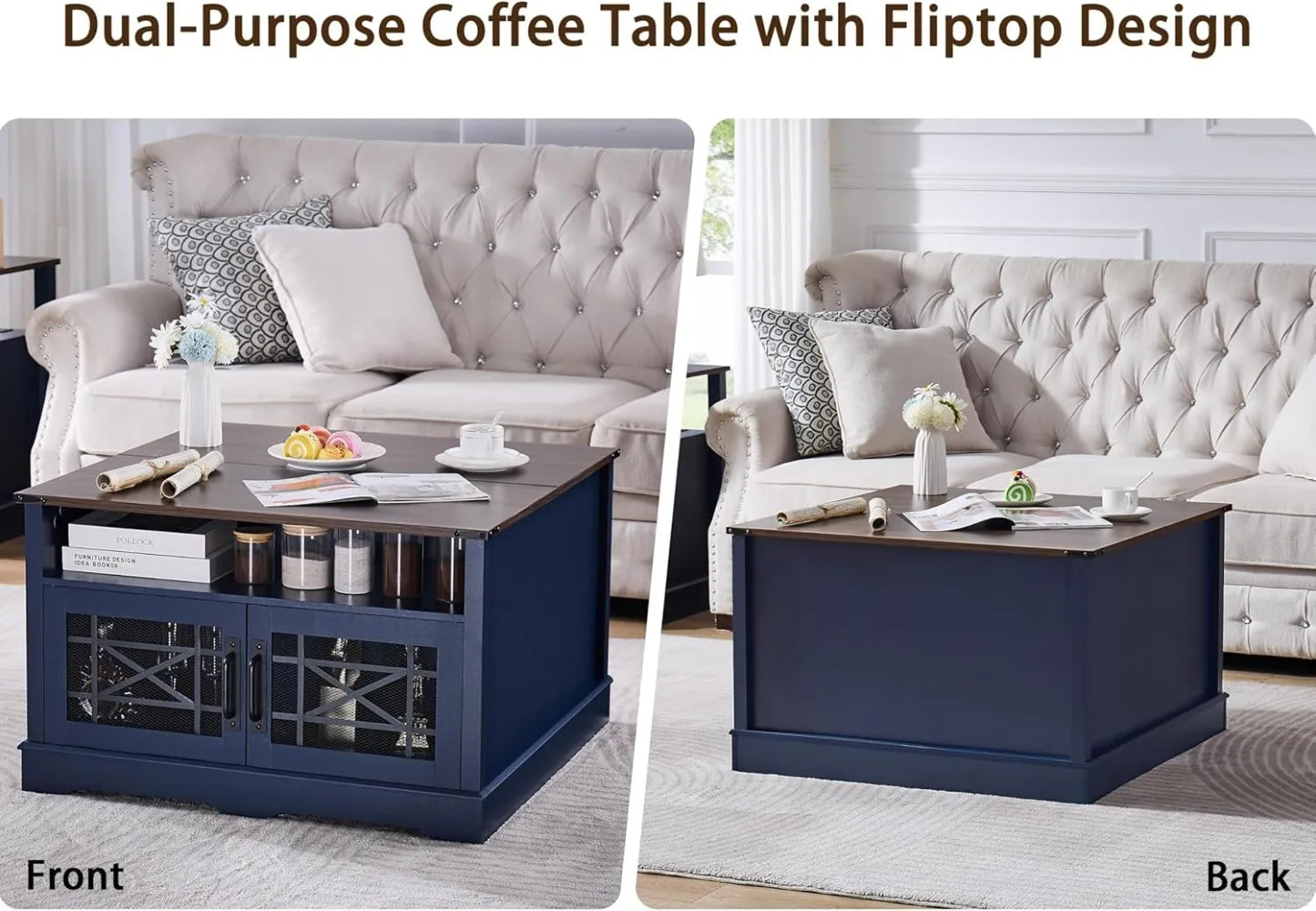 Wood Coffee Table with Storage Lift Top Rustic Center Table for Living Room