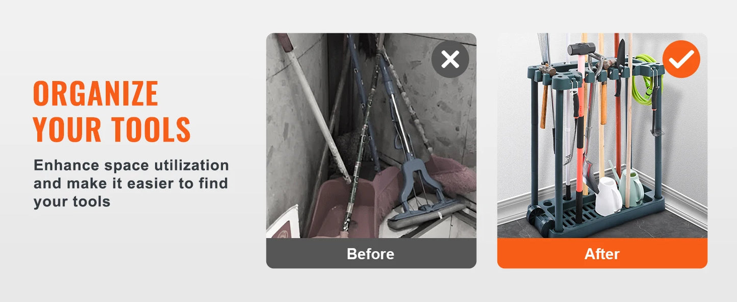 Ljustra 10 Slot Garden Tool Organizer Rack Storage Stand for Garage