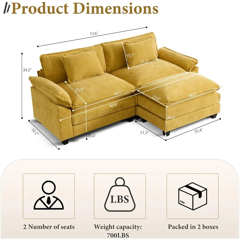 Modular L-Shape Chenille Sectional Sofa Couch w/ Ottoman Pillows for Living Room