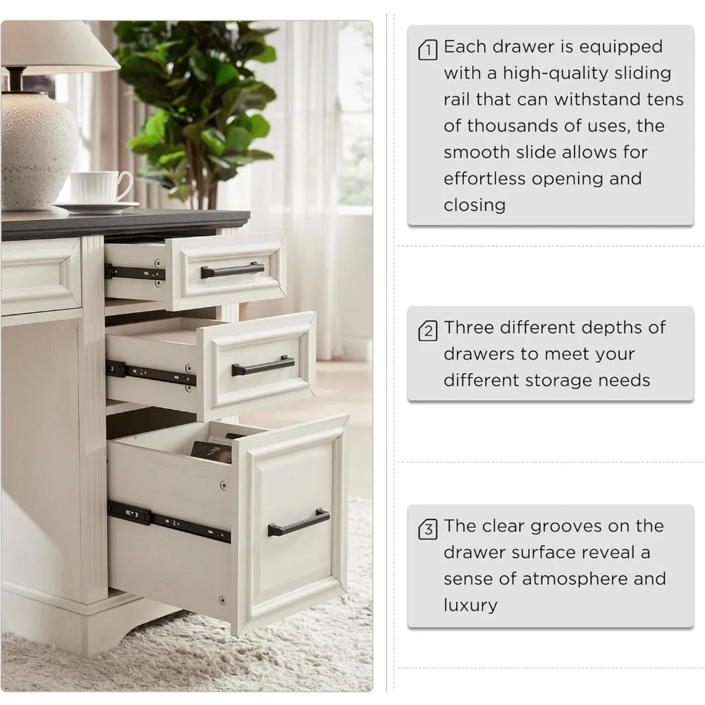 58 Inch Executive Desk Farmhouse Style Computer Desk with Storage