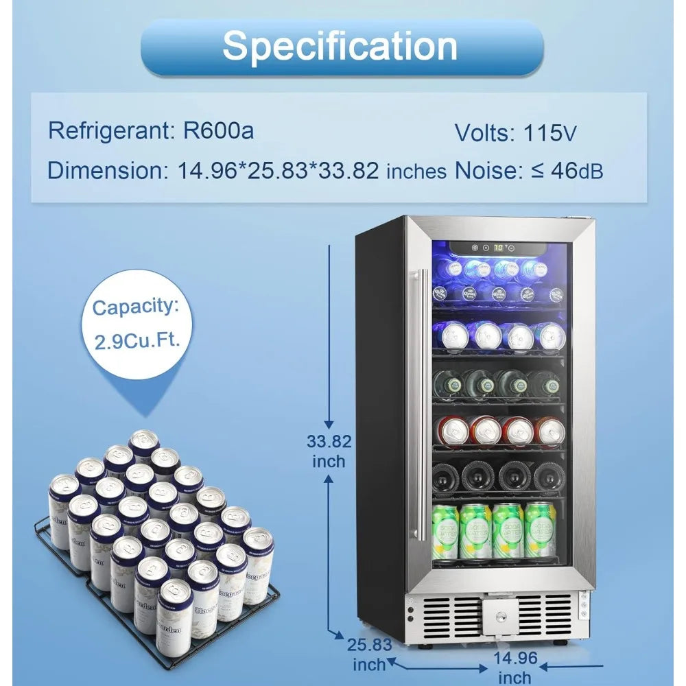15 Inch Beverage Refrigerator Cooler 2.9 Cu.Ft Wine Cooler 115 Cans