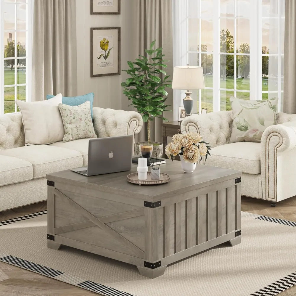 Farmhouse Coffee Table with Storage Vintage Lift Top Square Table