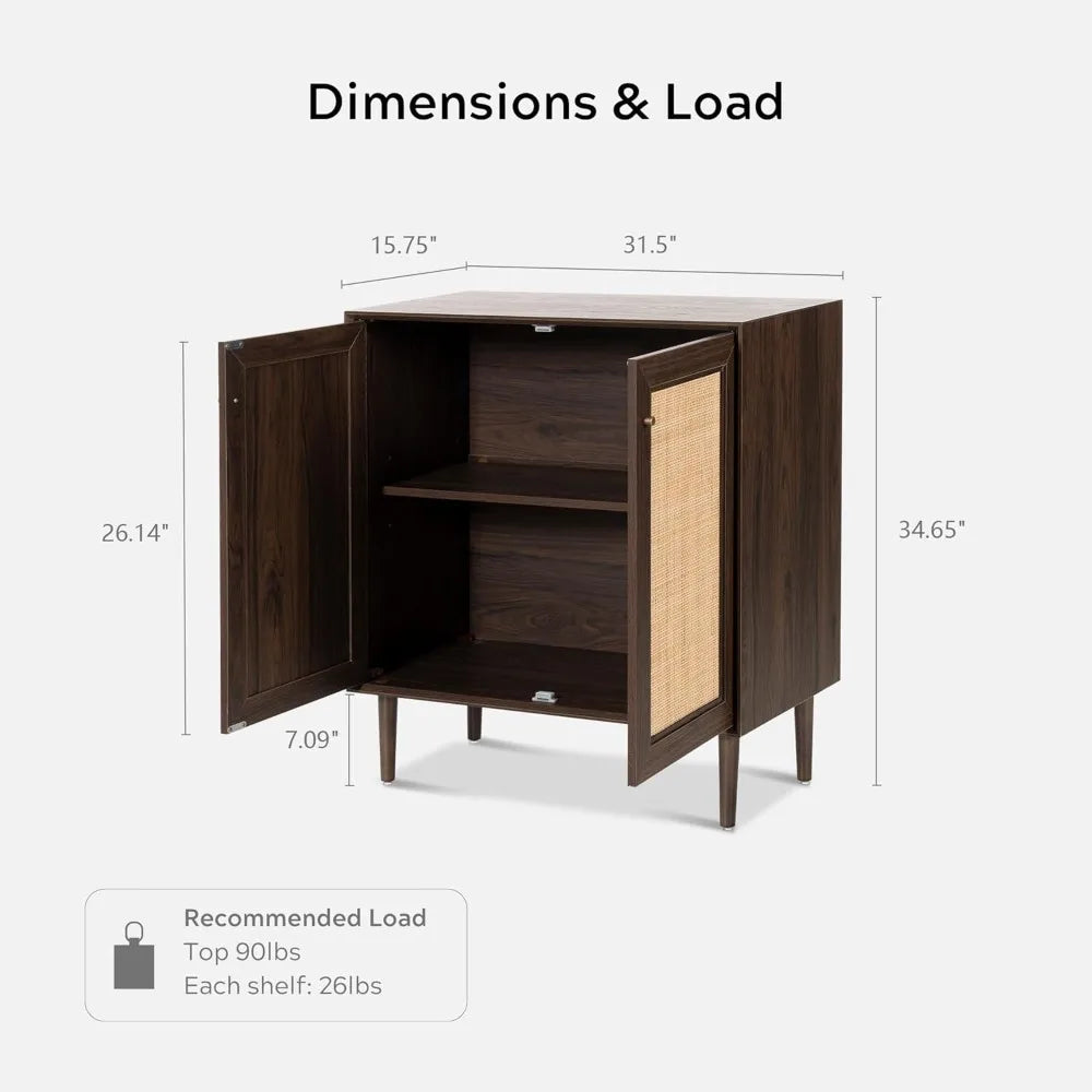 Natural Rattan Cabinet Sideboard Set of 2 Boho Buffet Storage