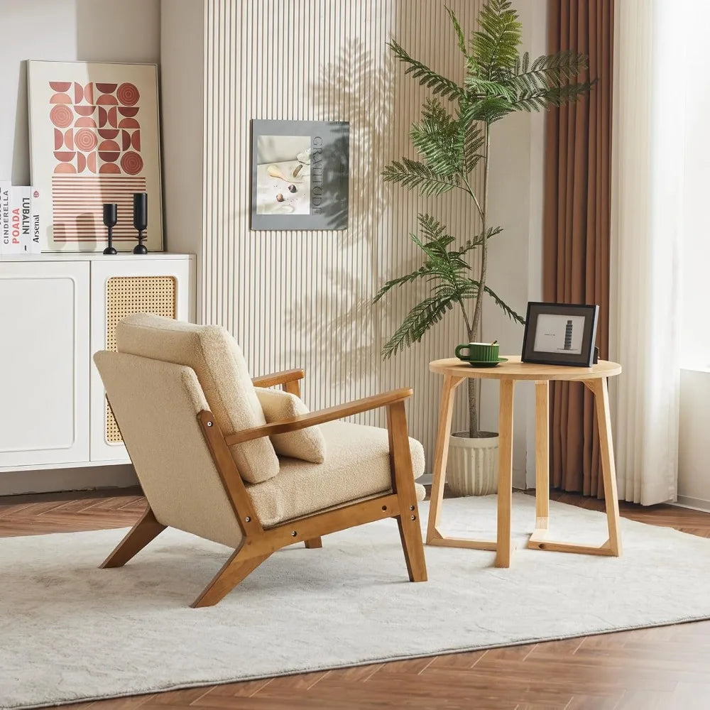 Ljustra Mid-Century Lounge Chair Wide Armrest Teddy Fleece Chair