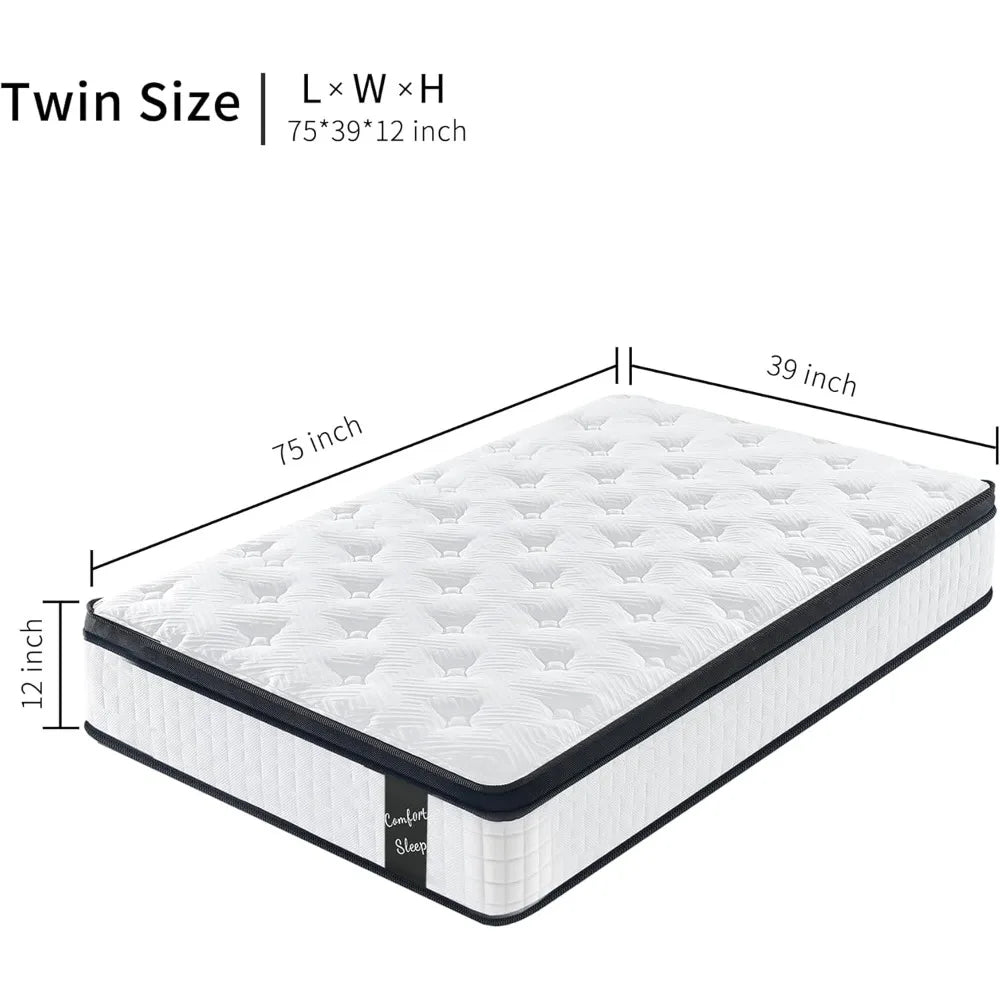 Ljustra 12 Inch Twin Size Hybrid Mattress Cooling Memory Foam Springs