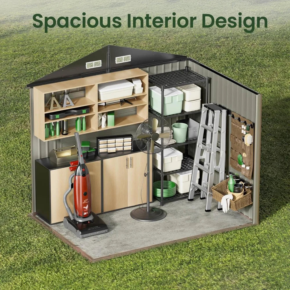 8x6 FT Outdoor Metal Storage Shed Durable Garden Tool Shed All-Weather