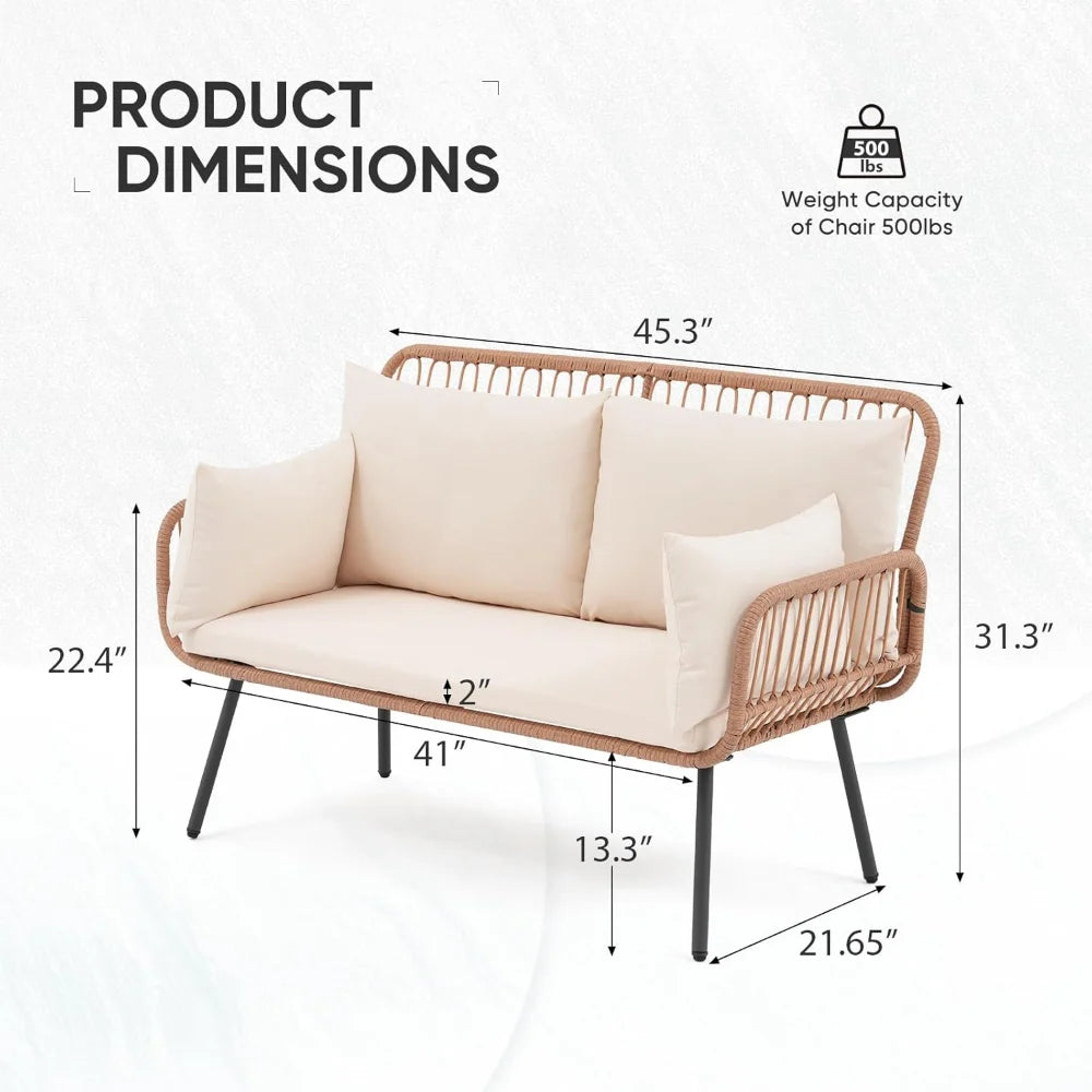 Ljustra Patio Loveseat Outdoor Furniture Wicker Set with Cushions