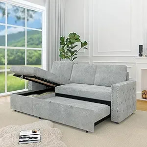 Reversible Sleeper Sectional Sofa Tufted Chenille L-Shaped Couch