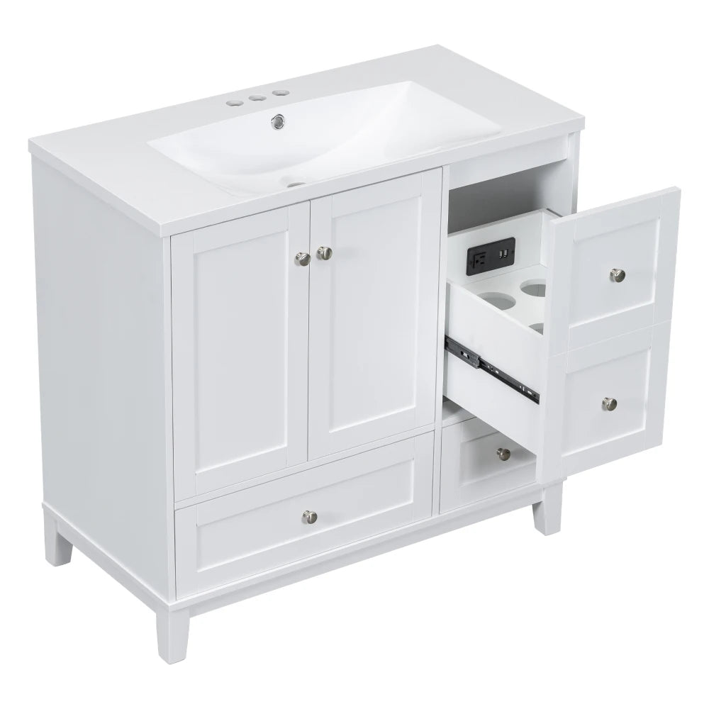 36 Inch Modern Bathroom Vanity with USB Charging and Ample Storage