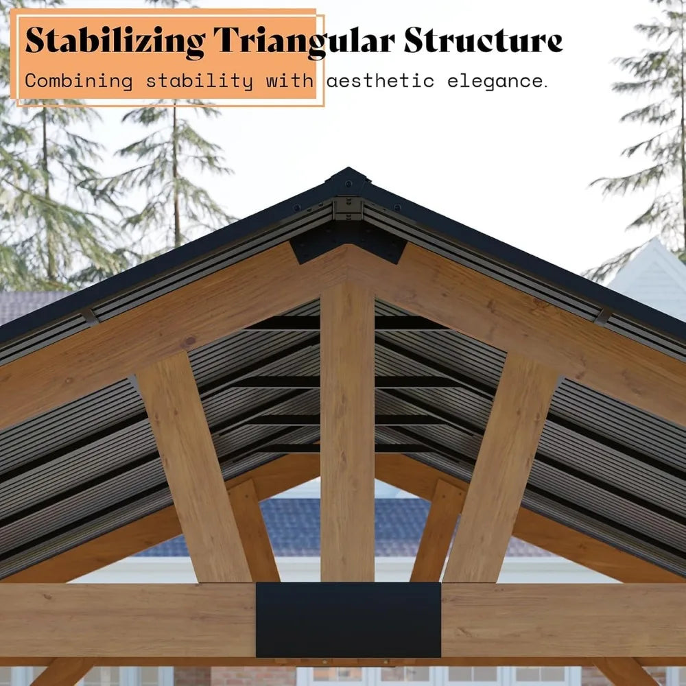 13x15 ft Spruce Wood Gazebo Outdoor Pavilion with Bar Storage