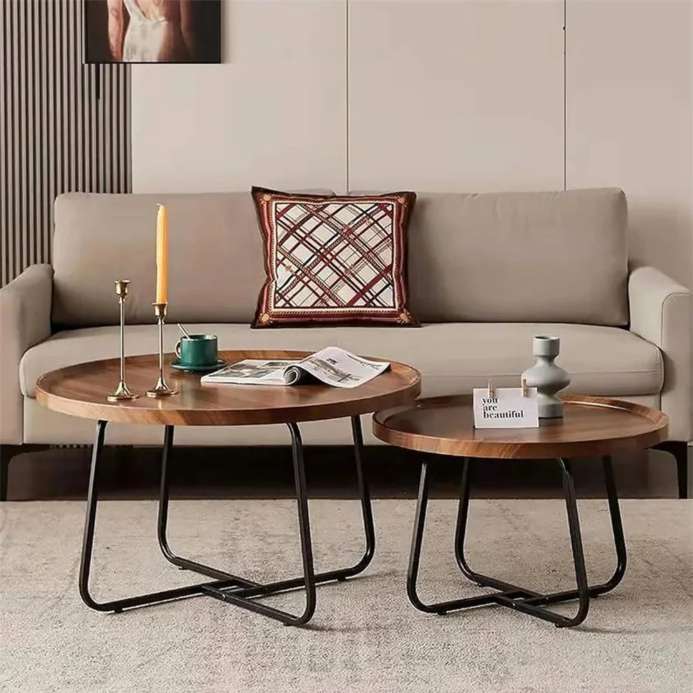 Nesting Coffee Table Set Modern Round Walnut End Tables Living Room