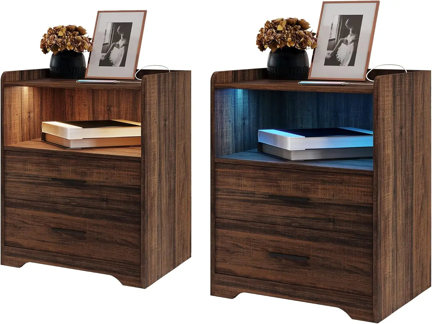 LED Nightstand with Charging Station Modern RGB Bedside Table