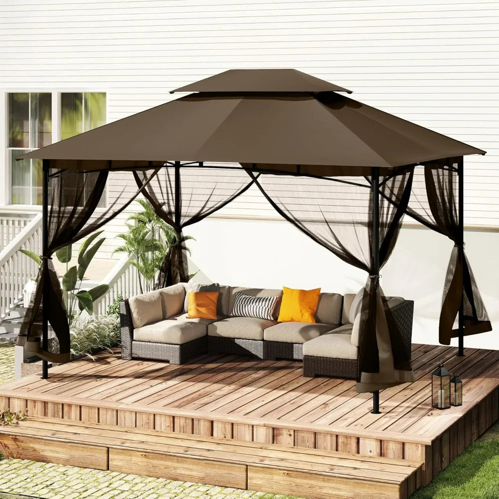 10x12 Outdoor Patio Gazebo Ventilated Roof Mosquito Netting Metal Frame