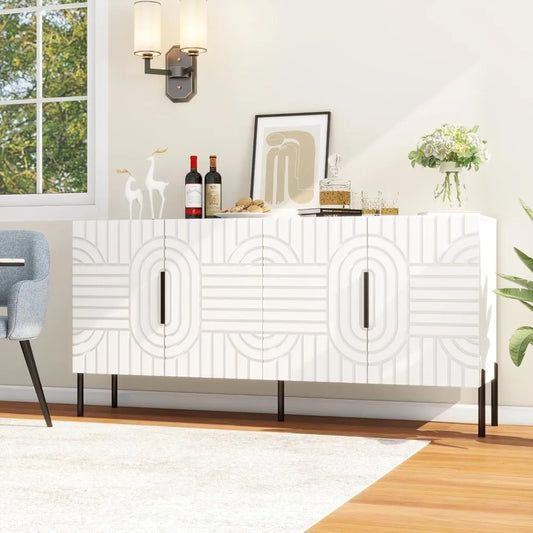 Fluted Sideboard Buffet Cabinet Storage Mid Century Modern 63 Inch
