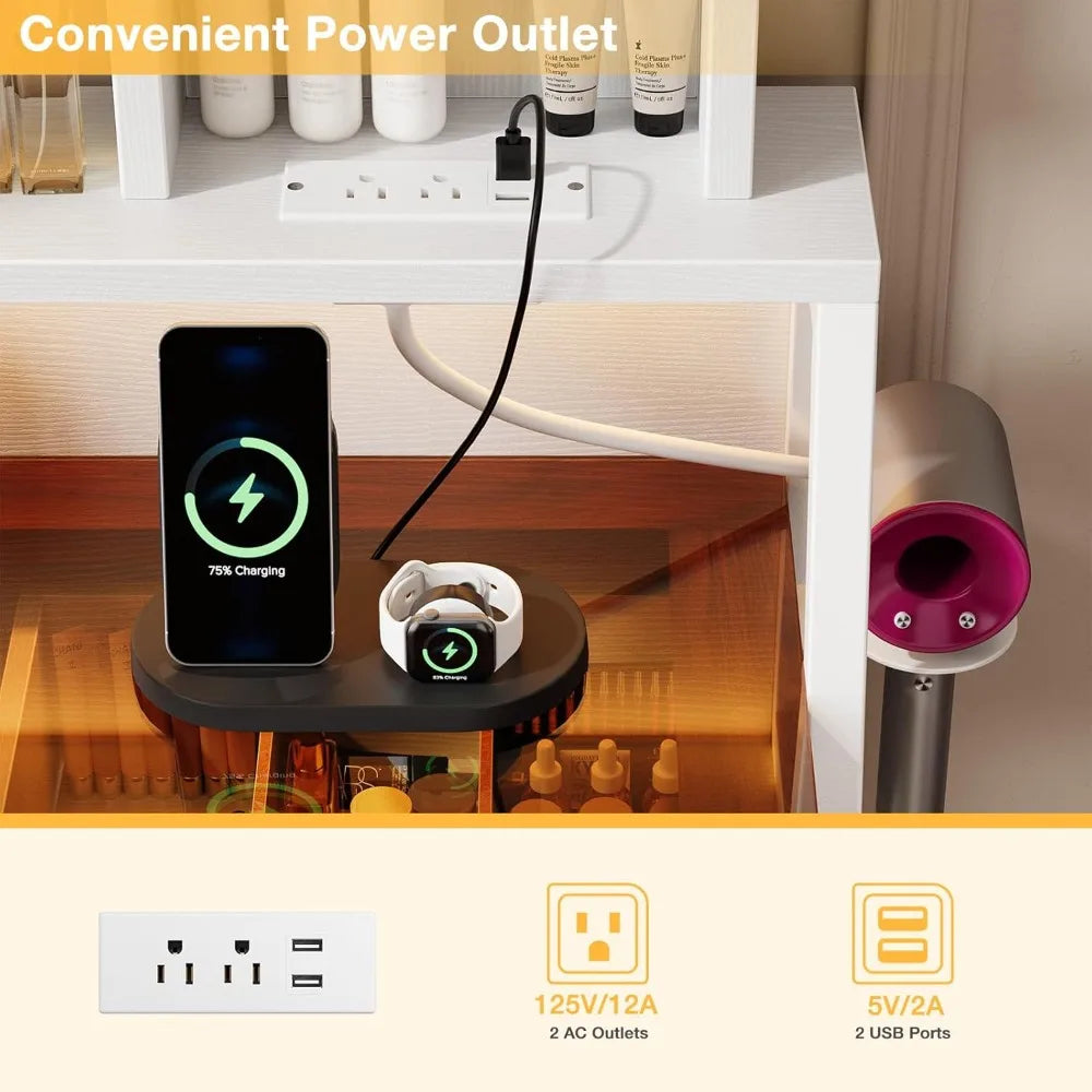 Ljustra Vanity Desk with Mirror and Lights Makeup Storage 2 Drawers