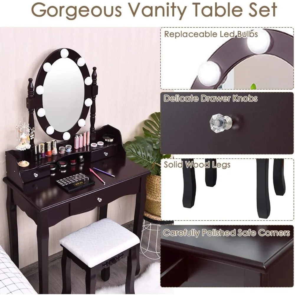 Ljustra ReunionG Makeup Vanity Set Lighted Mirror 2 in 1 Dressing Table