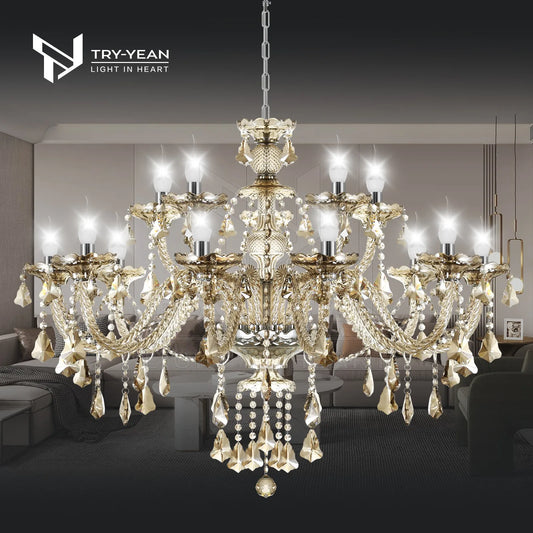 15 Arms Crystal Chandelier Pendant Light Modern K9 for Living Room