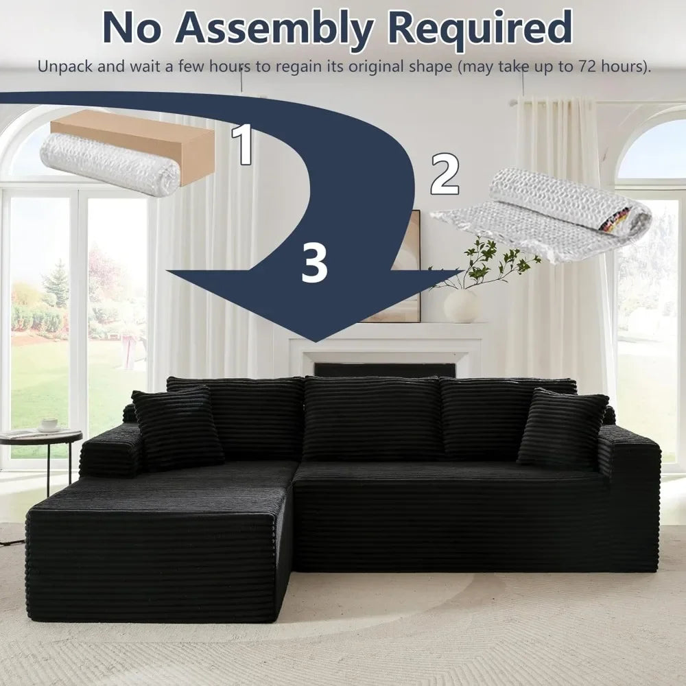 Ljustra 103” Corduroy L-Shaped Sectional Sofa with Left Facing Chaise