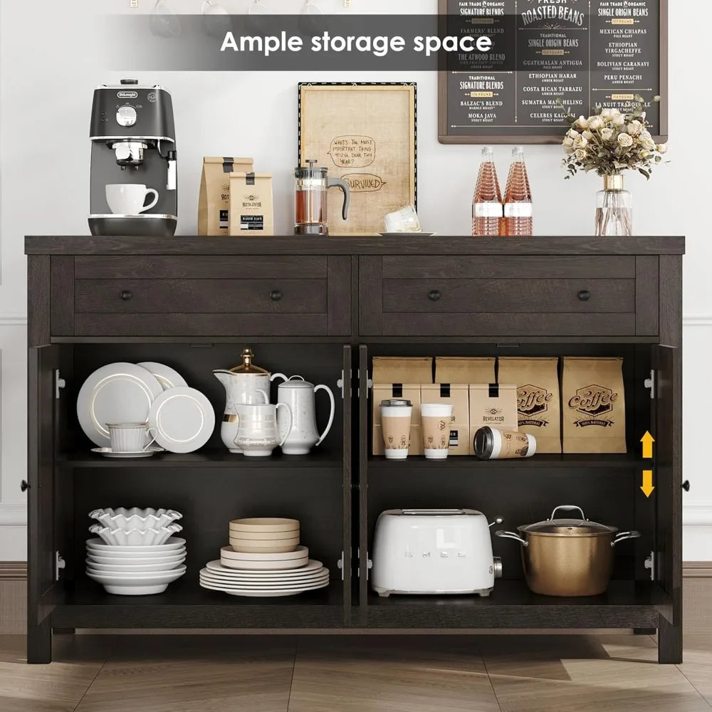 55 Inch Buffet Sideboard Cabinet Modern Farmhouse Coffee Bar Storage