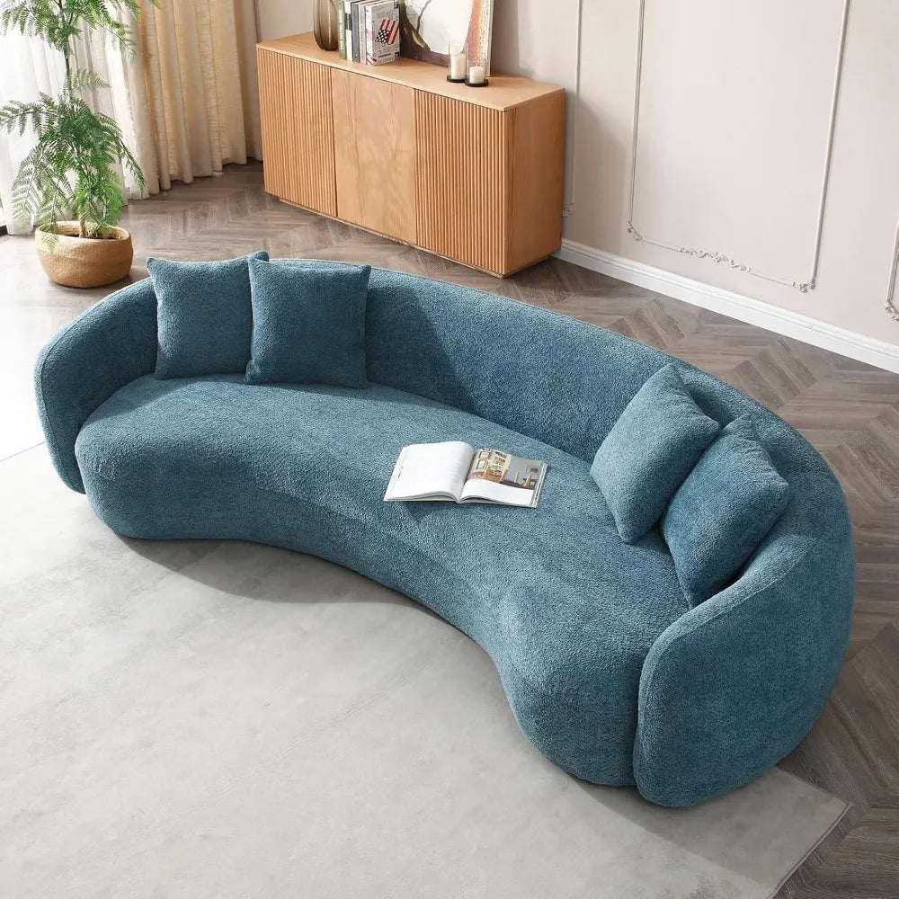Ljustra 5-Seater Half Moon Sofa, Modern Minimalist Teddy Velvet Oversized Lounge, Blue