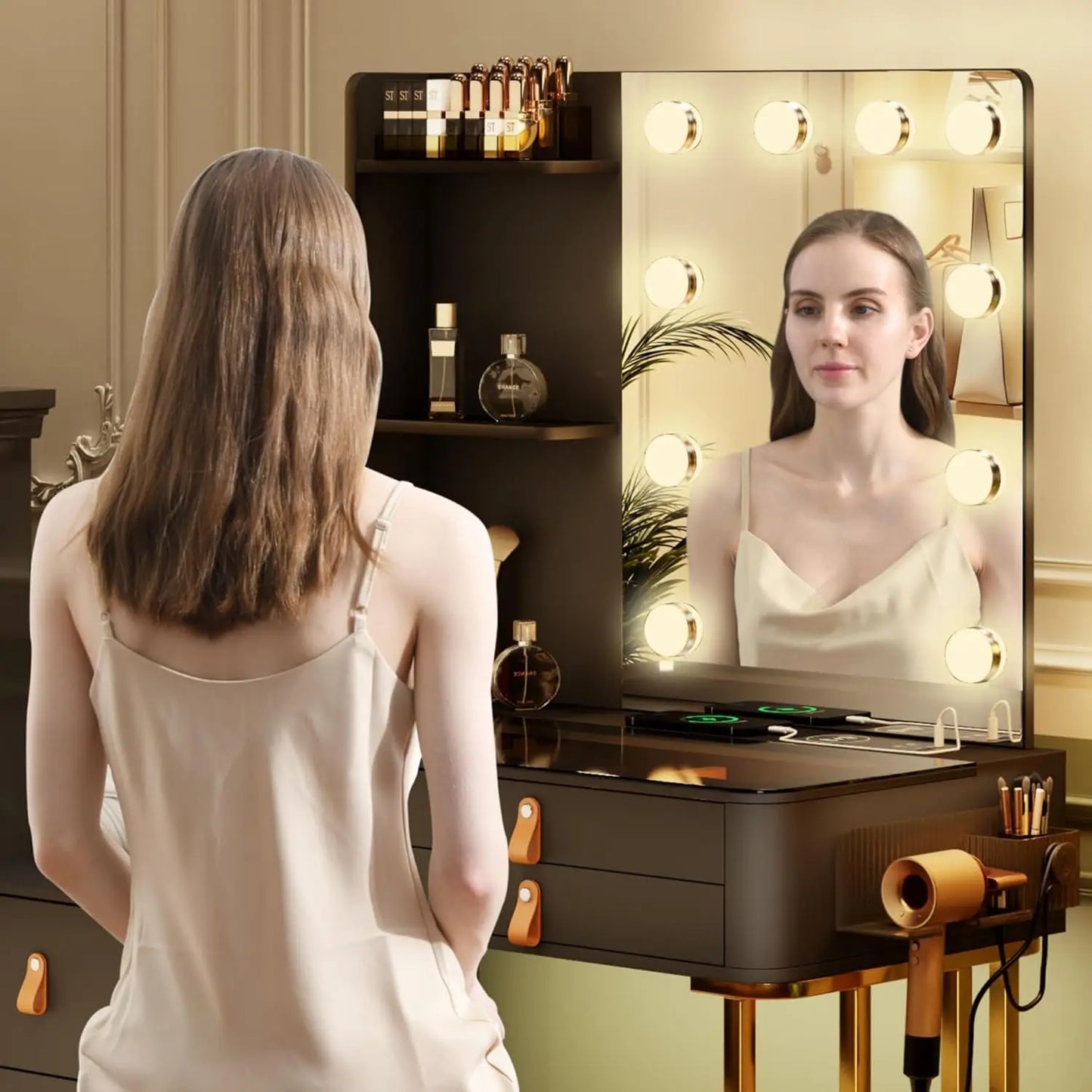 Makeup Vanity with Lights 10 Bulbs 3 Modes Storage Dresser Table