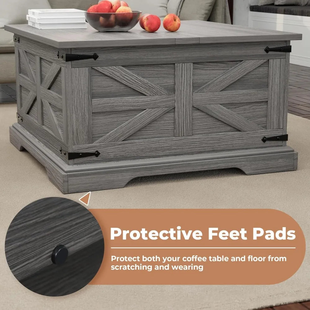 Rustic Farmhouse Coffee Table with Storage Lift Top for Living Room