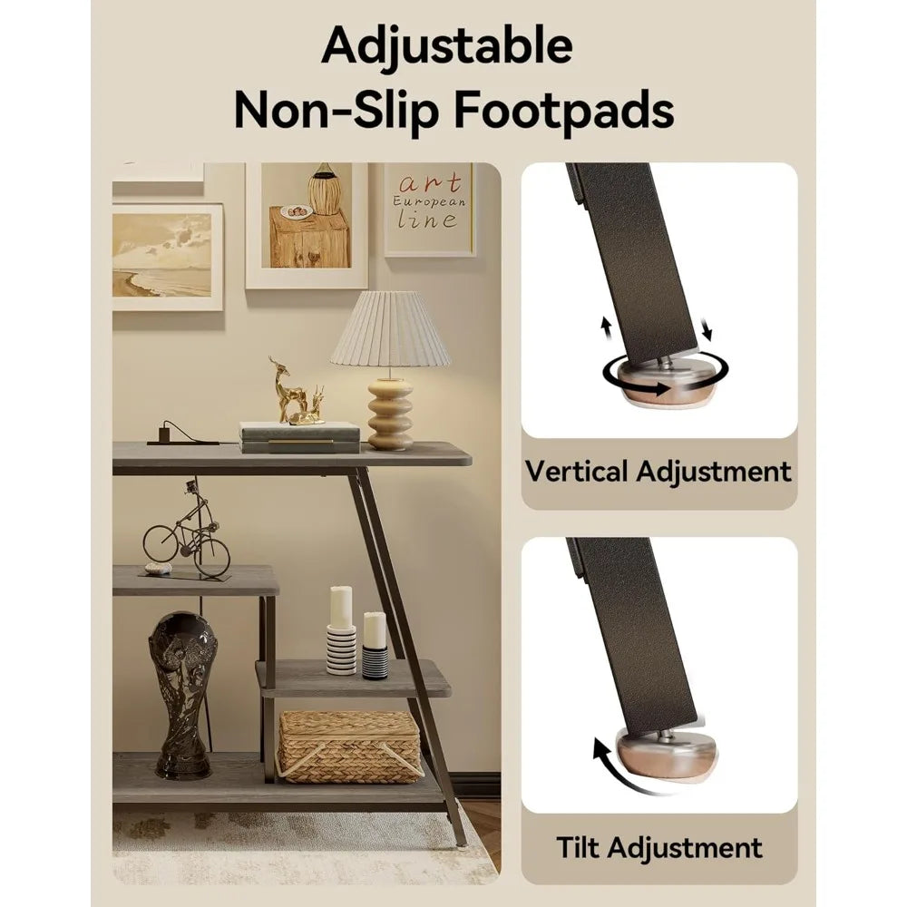 47.2" Industrial Narrow Entryway Table with Power Outlets and Storage