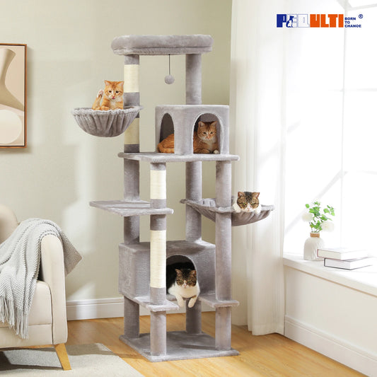 Cat Tree Large Metal Hammock 2 Condos Scratching Post for Indoor Cats