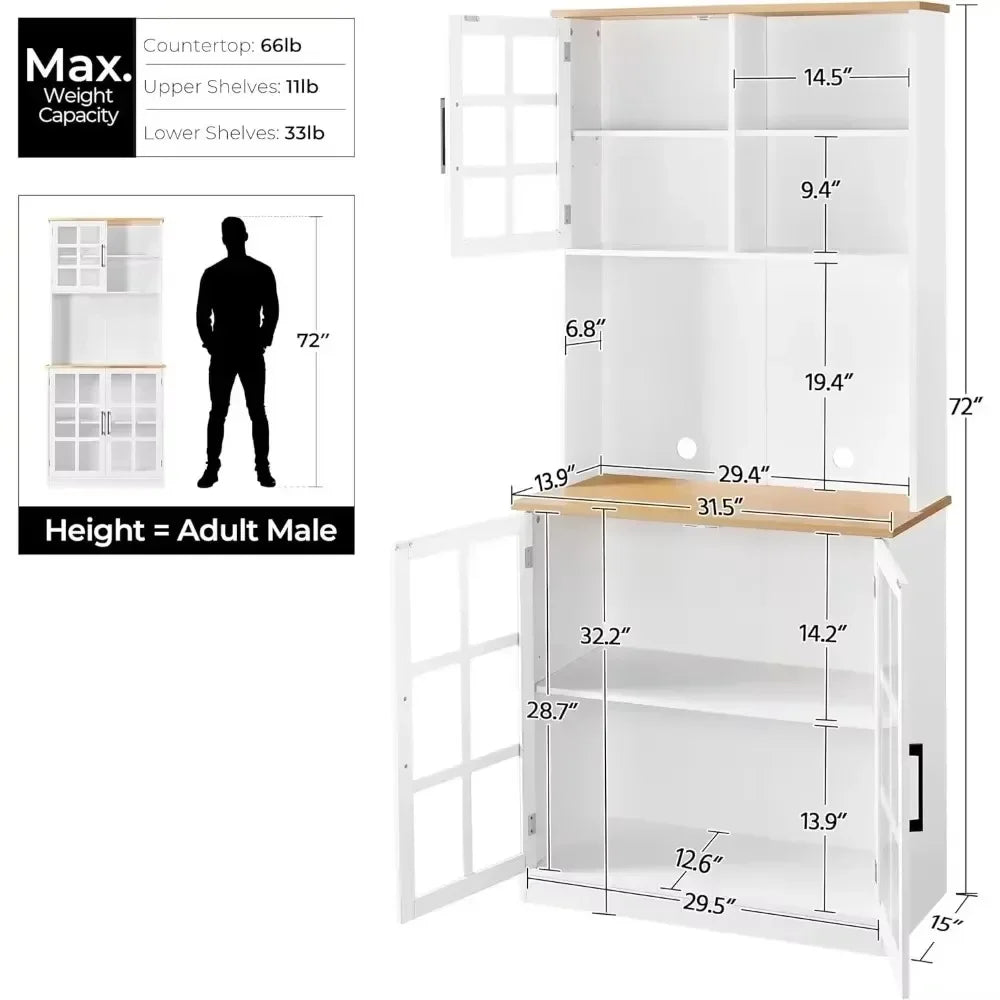 Kitchen Pantry Storage Cabinet Buffet Cupboard Freestanding 72 Inch