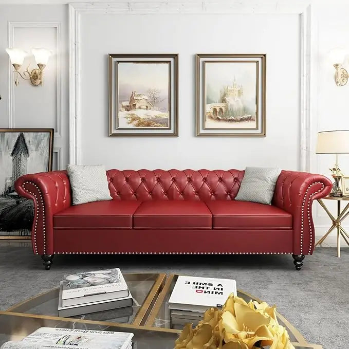 Ljustra Chesterfield 3-Seater Sofa Modern Leather Tufted Couch