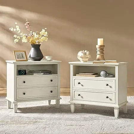 Nightstand Set of 2 with Charging Station Farmhouse End Table Storage
