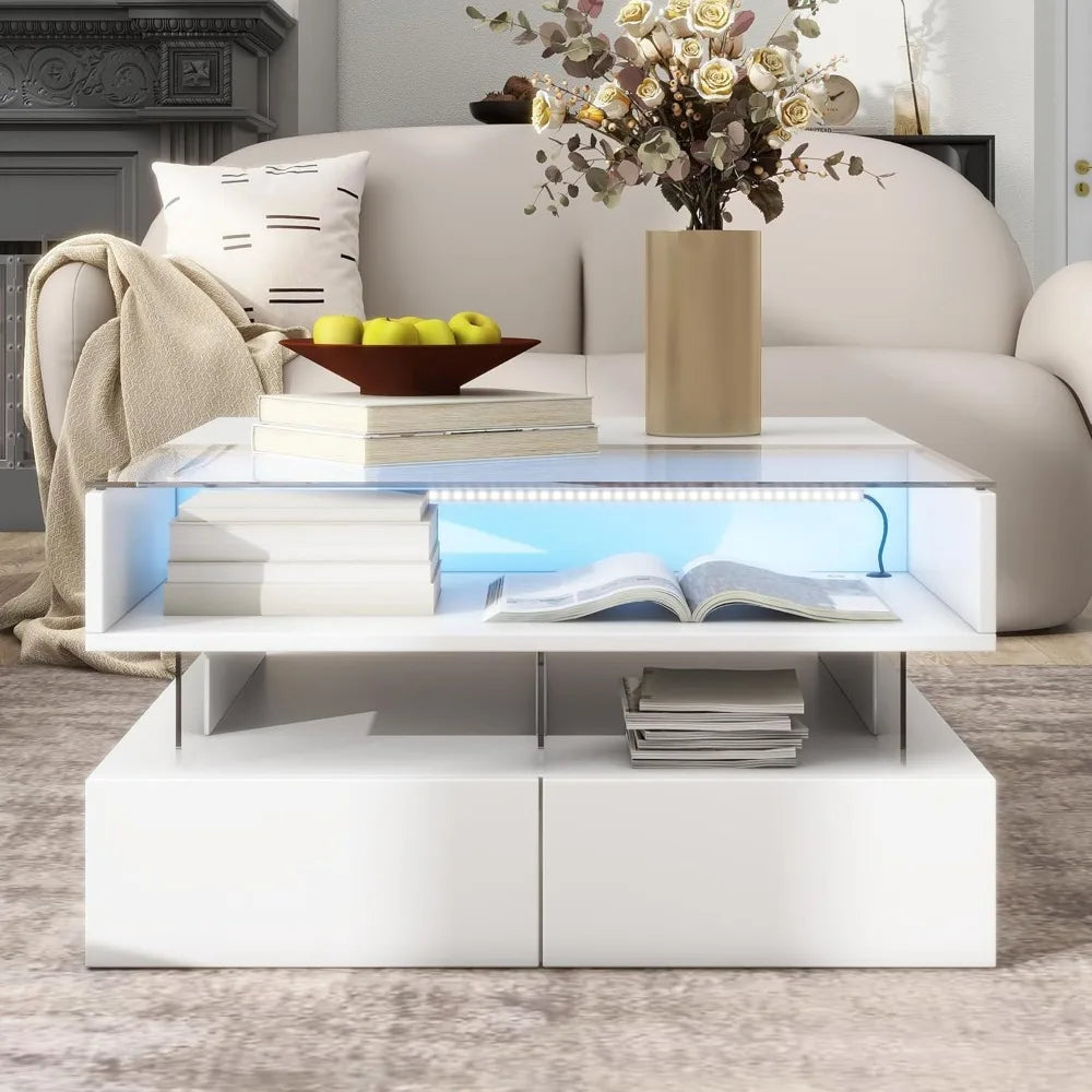 Modern Lift-Top Coffee Table High-Gloss Finish with Storage Drawers