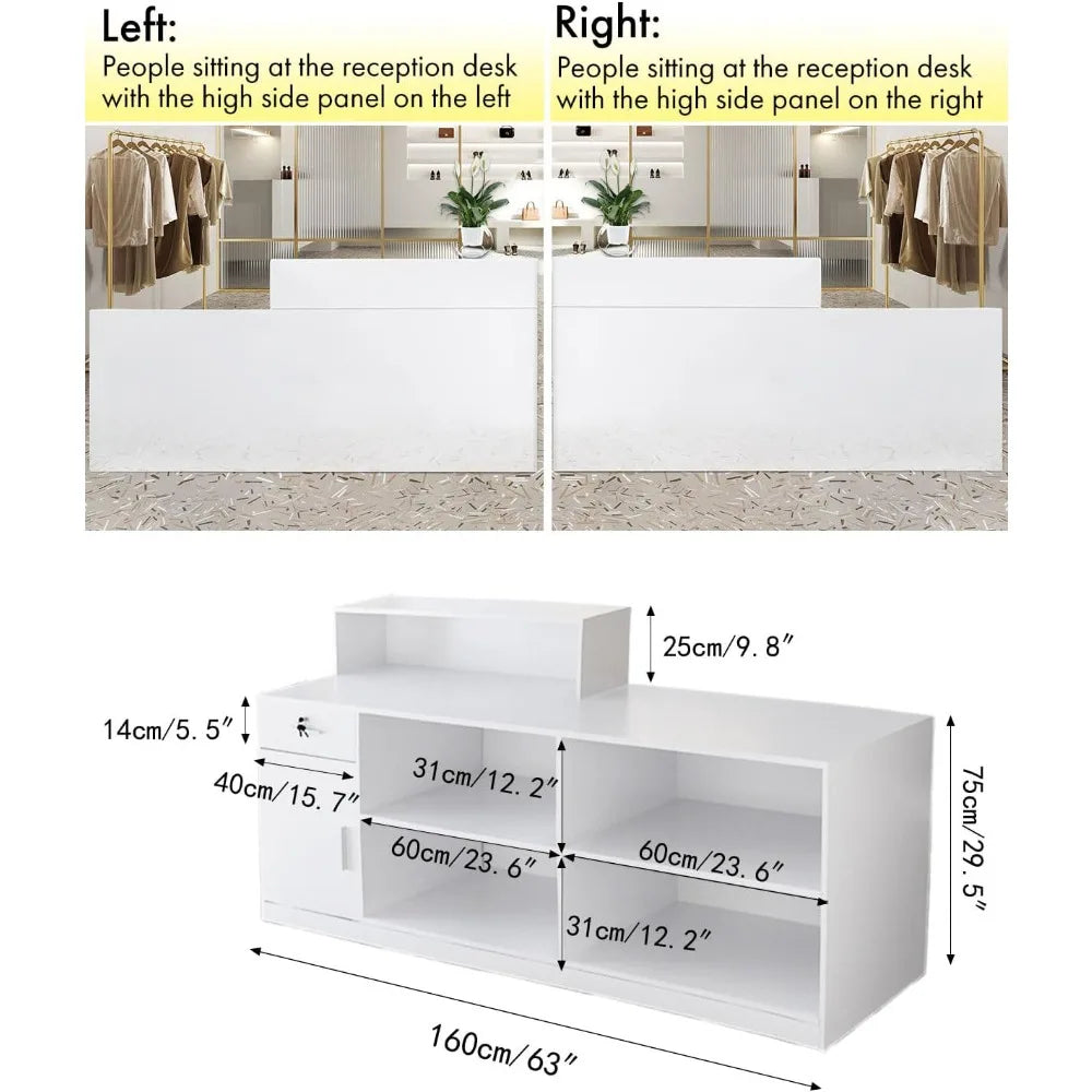 Modern Reception Desk with Lockable Drawers and Storage Compartments