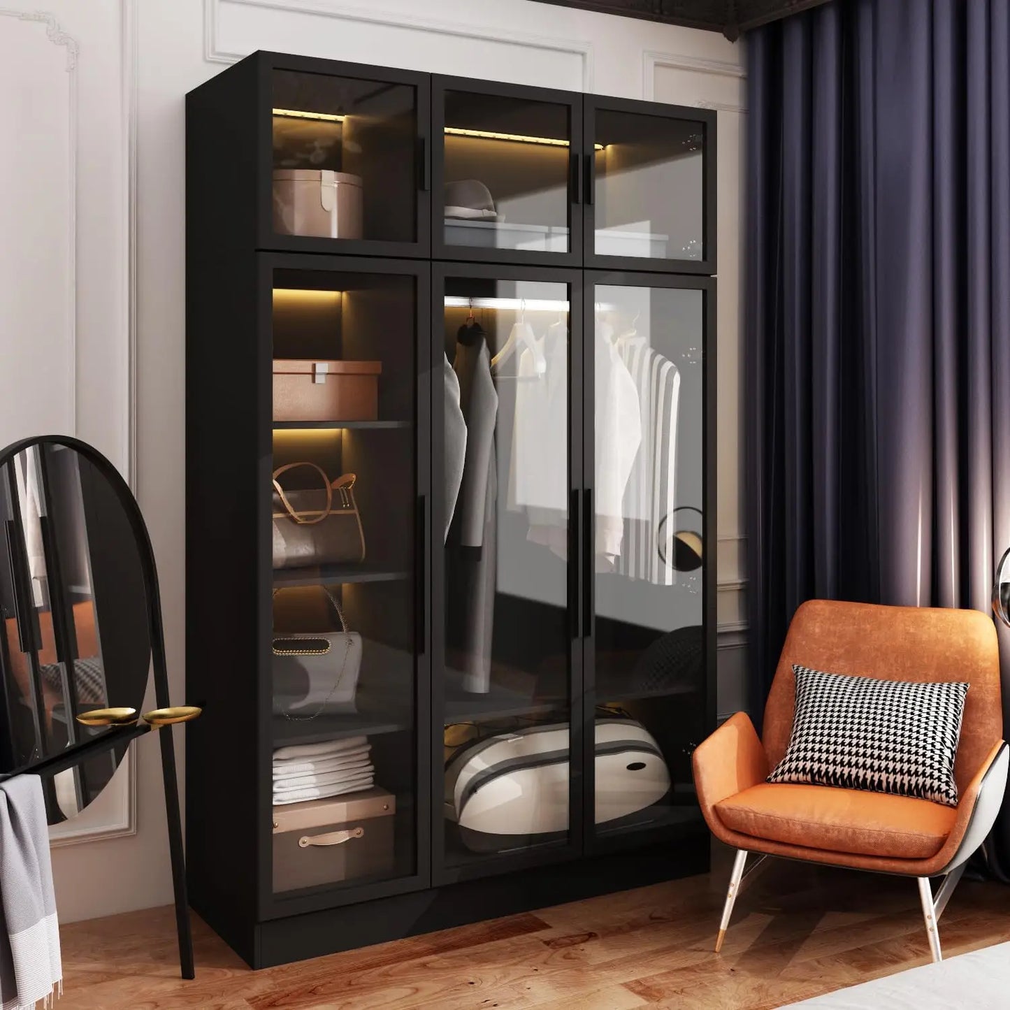 Bookcase with LED Lights 5-Tier Shelves Storage Cabinet Black