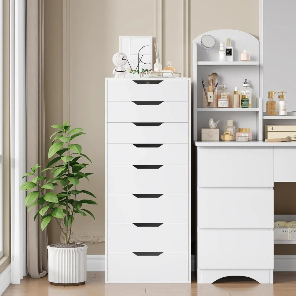 Tall White Dresser 8 Drawer Modern Chest of Drawers Storage Solution