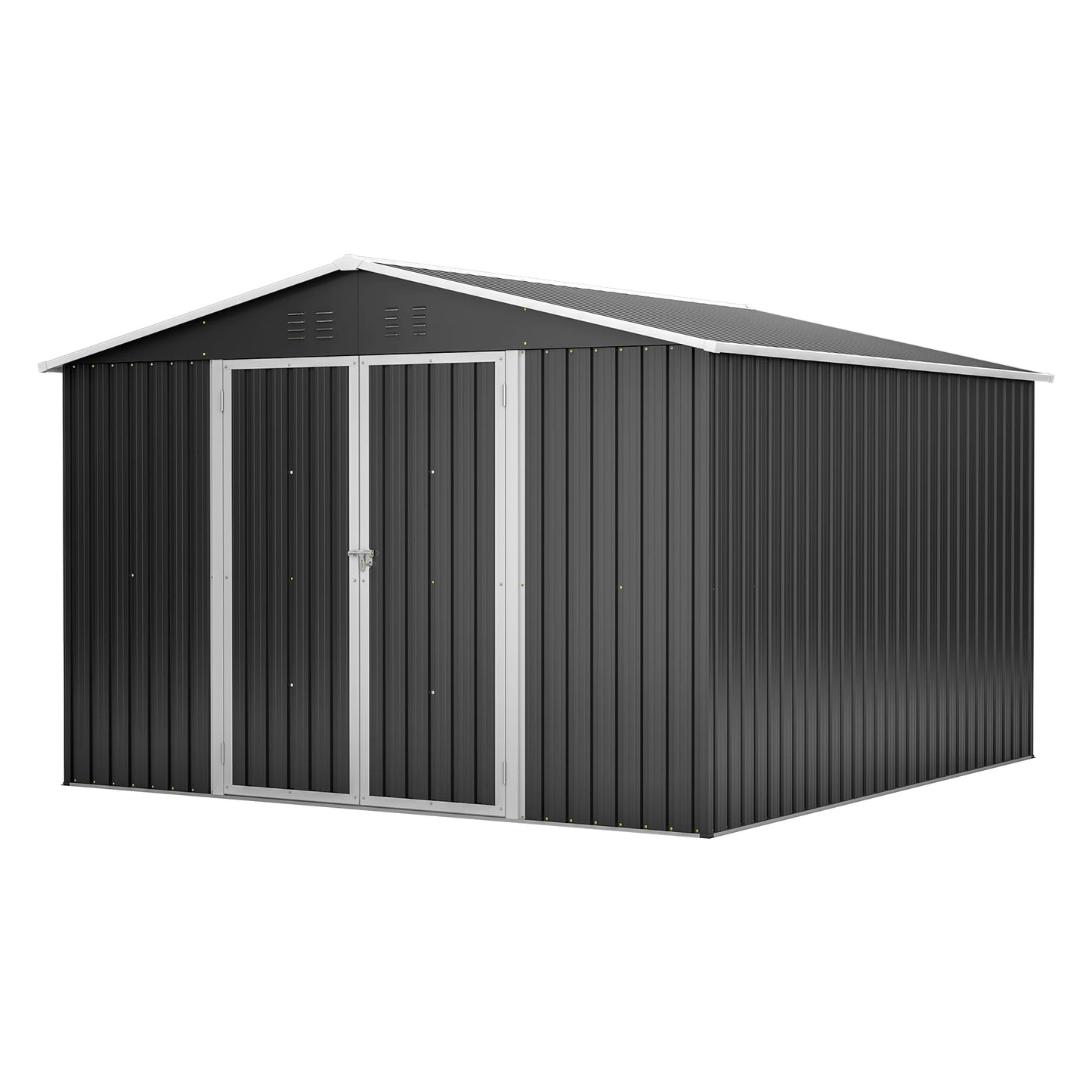 Ljustra Outdoor Storage Shed 10x10 FT Metal Tool Storage Lockable Doors