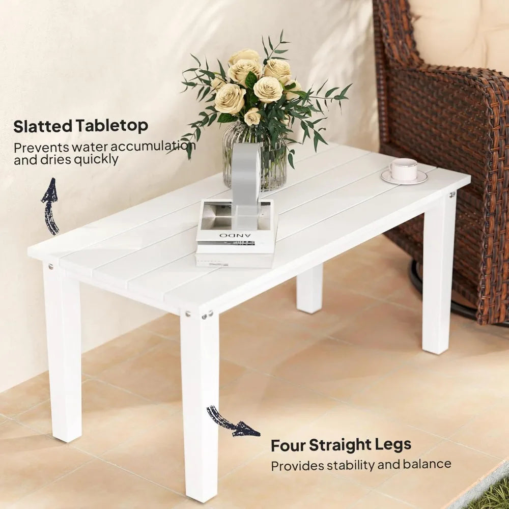 Outdoor Coffee Table HDPE All-Weather Rectangular Patio Furniture