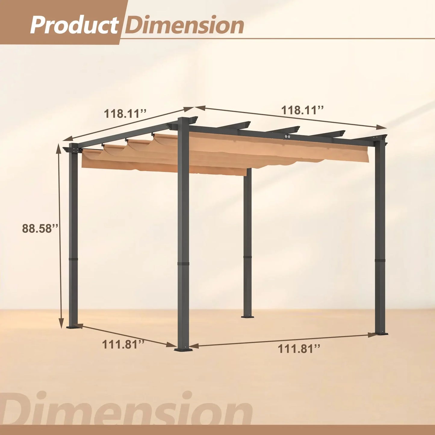 10x10 Aluminum Patio Pergola Retractable Canopy Outdoor Shade Shelter
