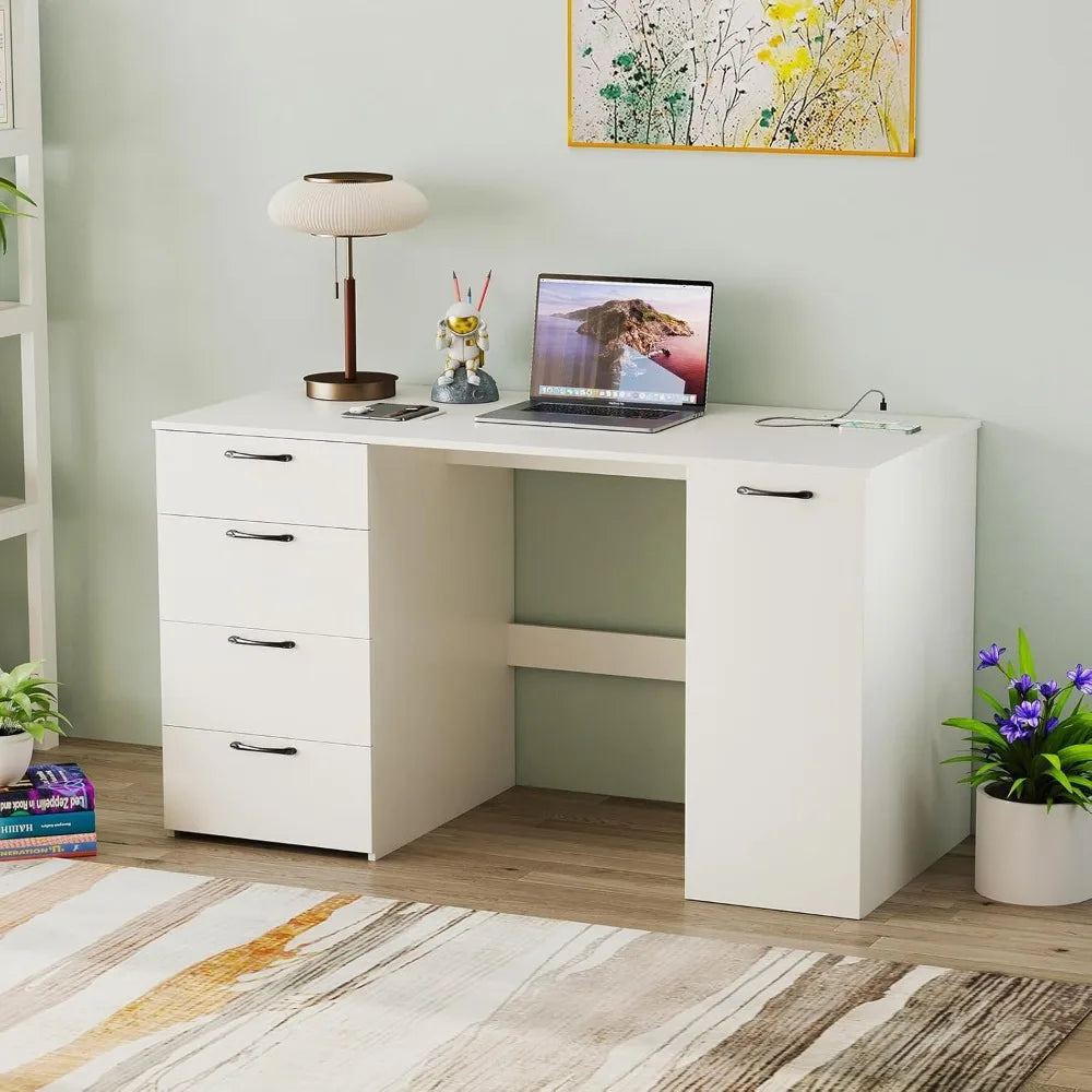 Ljustra Computer Desk with 4 Drawers Charging Station Adjustable Shelf