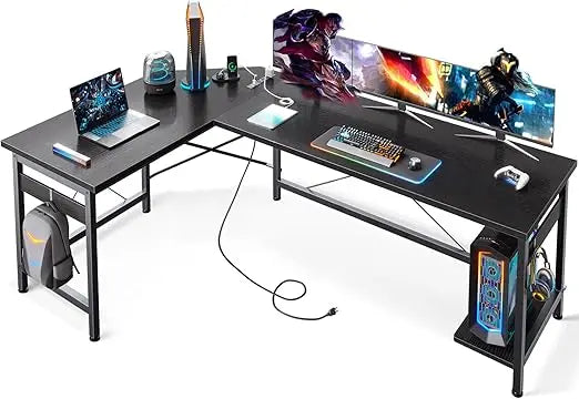 L Shaped Gaming Desk with USB Outlets Corner Computer Desk Home Office