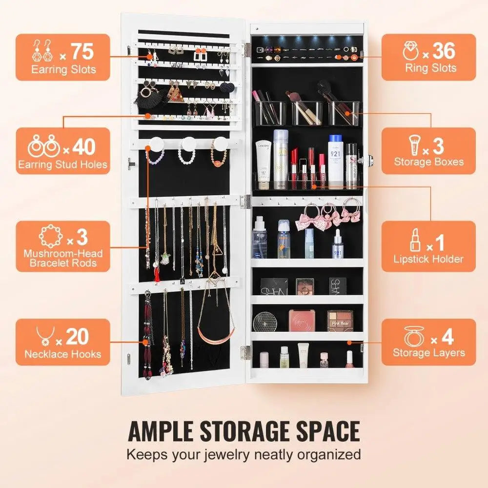 Mirror Jewelry Cabinet Lockable Wall Door Mount Armoire 42.5 Inches