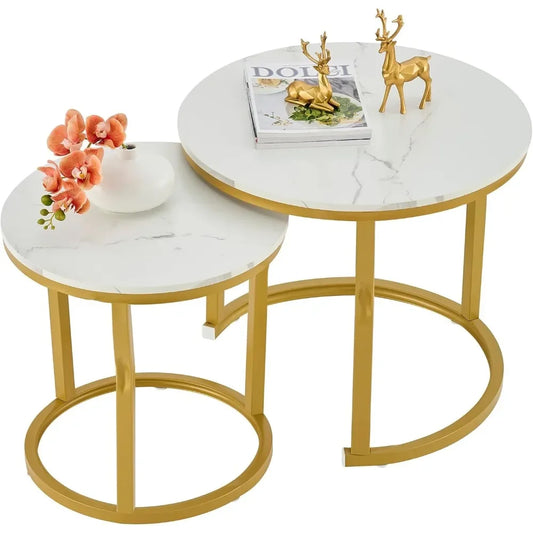 Round Nesting Coffee Tables Set of 2 Minimalist Living Room Furniture