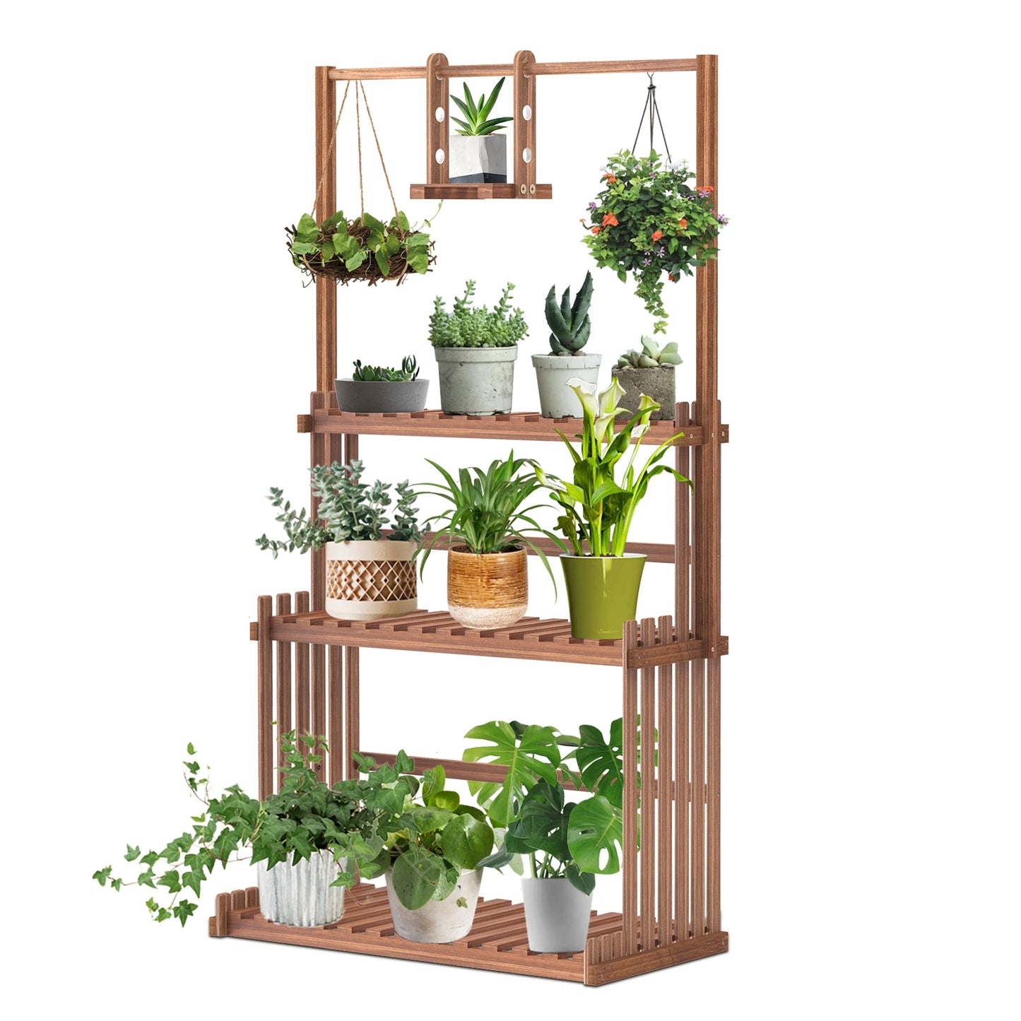 Heavy Duty Wooden Plant Stand 3 Tier Hanging Planter Rack Indoor Outdoor