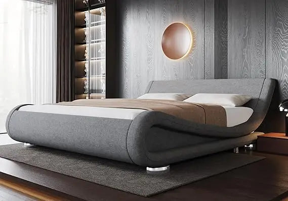 Ljustra Queen Size Bed Frame Adjustable Headboard Sleigh Design Modern